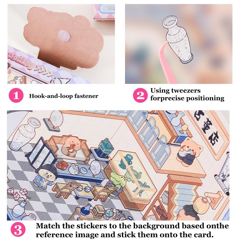 SZXYCZL Cute Miniature Scene 14 Sets DIY 3D Stickers Scene Book Multiple Scenarios, Make You Own Mini House Sticker Therapy for Teen Adult Relief Pass The Time-Cute Land