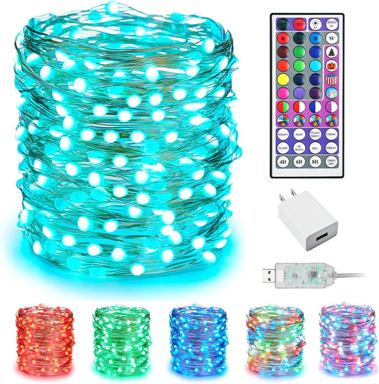 Minetom Color Changing Fairy String Lights - 33 ft, 100 LED, 24 Colors, USB Silver Wire with Remote & Timer for Indoor Decor