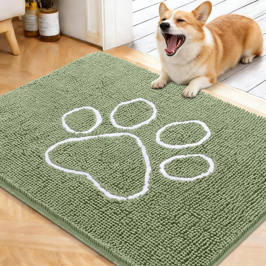 OLANLY Dog Door Mat - Absorbent Muddy Paws Doormat | Non-Slip Chenille, Quick Dry, 40x32, Sage Green