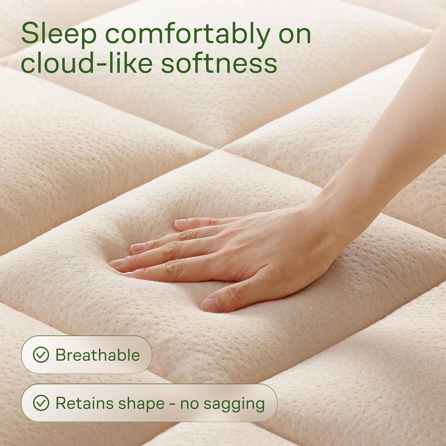 Niagara Sleep Solution Ultra Soft Full Size Mattress Topper - Bamboo Viscose Pillow Top for Back Pain Relief | Naturally Cooling, Beige