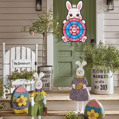 Easter Games for Kids, Large Easter Basket Essentials Dart Board Toy Gifts for Kids Family Teens Boys Girls Toddlers, Happy Party Decorations Centerpieces Party Favor with 12 Stick Balls