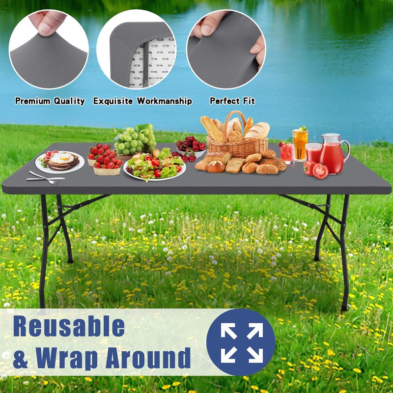 Moosfor Spandex 6 Foot Rectangle Table Cloth 4 Pack, Elastic Fitted Tablecloths for Picnic, Stretch Washable Patio Table Cover for Outdoor, Camping, Banquet and Parties (Grey, 30"x72")