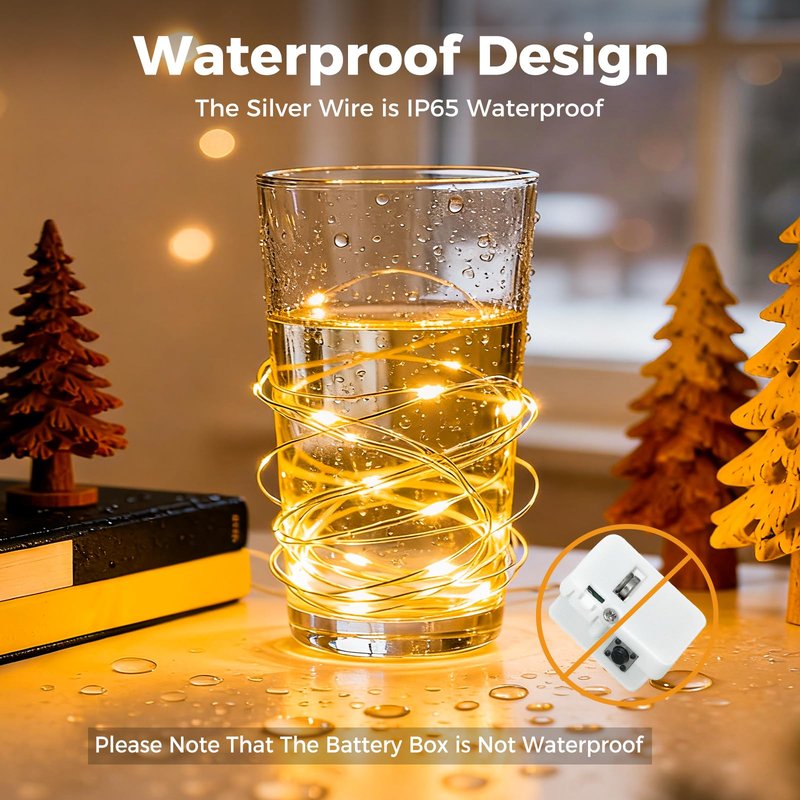litogo 20 Pack 7FT 20 LED Fairy Lights Battery Operated, 3 Lighting Modes, Bulk Mini Twinkle String Lights Waterproof Silver Wire for Weddings Party Christmas Mason Jars Crafts Decorations-Warm White