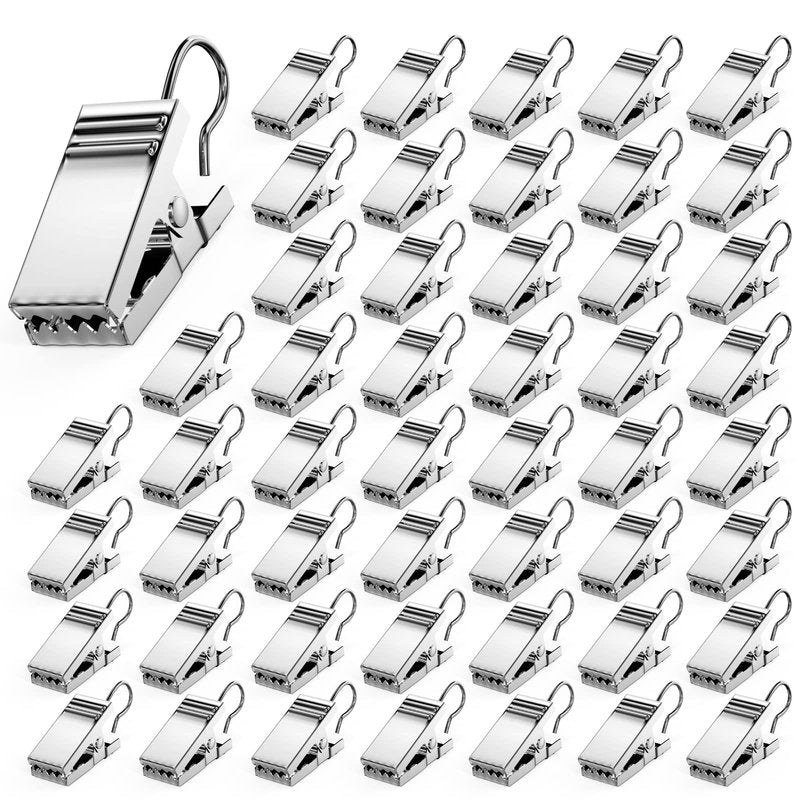 50 PCS Curtain Hooks Heavy Duty Clips, Stainless Steel Shower Curtain Clip with Hook for Vendor Display Supplies, Home Decoration, Hanging Photos, Art Craft Display (Silver)