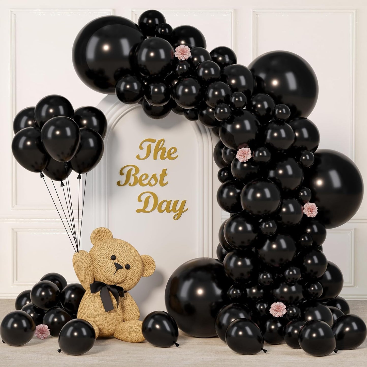 Skiennix 145-Piece Black Balloon Garland Kit - Various Sizes for Birthday, Wedding & Party Decor