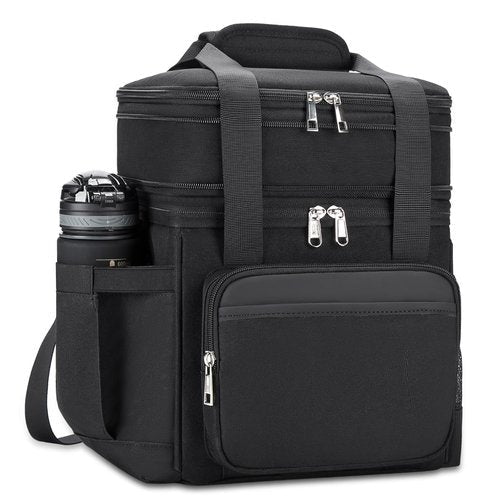 holuxer Insulated Lunch Bag & Lunch Box for Men - Double Deck Reusable Lunch Bag for Women Tote Cooler Bag Leakproof Soft Expandable - Large Lunchbox for Work/Adult/Picnic/Outdoor (Black，15L)