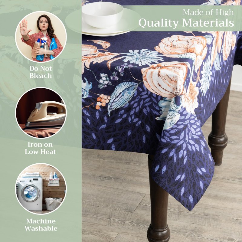 Maison d' Hermine Table Cloth Rectangle Table 100% Cotton 60 x 120 Inches Fall Tablecloth Reusable Everyday Use for Thanksgiving Christmas Decorations Dining Farmhouse Party (Pumpkin Blues)