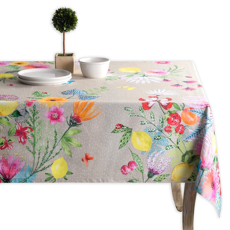 Maison d' Hermine Table Cloth Rectangle Table 100% Cotton 70 x 108 Inches Tablecloth Reusable Decorative for Dining Kitchen Room Farmhouse Home Gifts for Mothers day Spring Summer - Jardin D'Ete - Fog