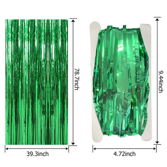 10 Pack Foil Curtain Backdrop Green Metallic Tinsel Foil Fringe Curtains Photo Booth Props for Birthday Wedding Engagement Baby Shower Bachelorette Christmas Holiday Celebration Party