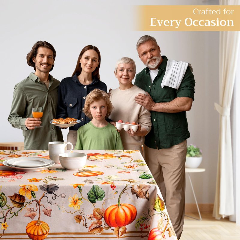Maison d' Hermine Table Cloth Square Table 100% Cotton 54 x 54 Inches Fall Tablecloth Reusable Everyday Use for Thanksgiving Christmas Decorations Dining Farmhouse Party (Potiron)