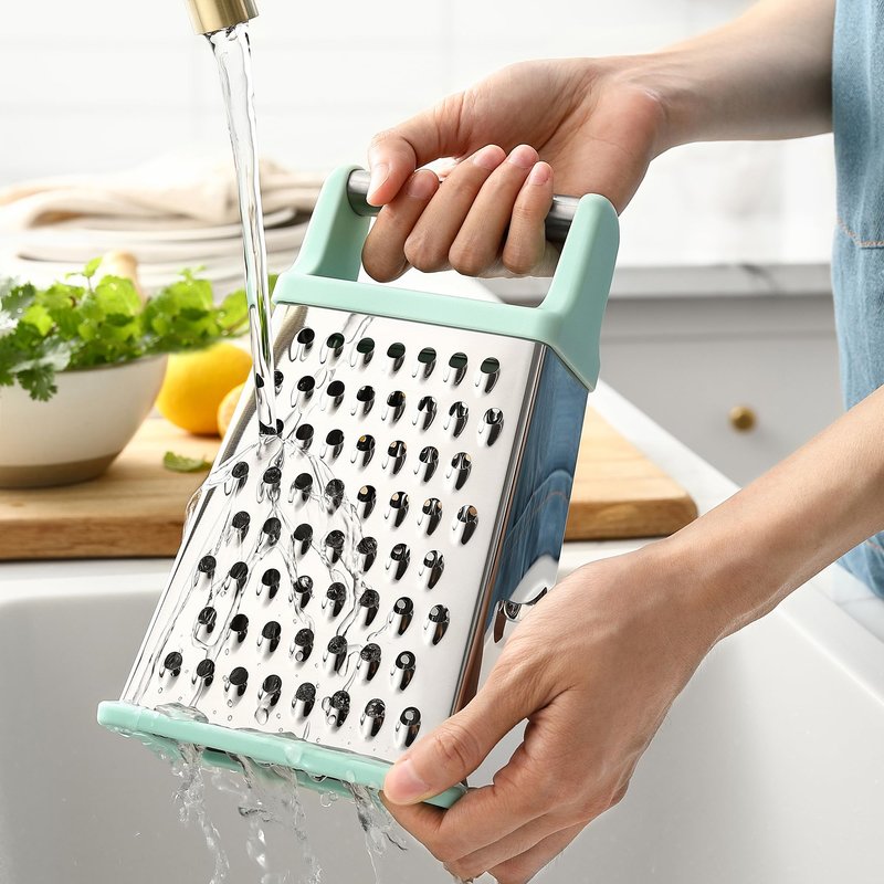 Spring Chef Professional Cheese Grater - Stainless Steel Box Grater for Kitchen, XL Size - Perfect 4 Sided Shredder for Parmesan Cheese, Vegetables, Ginger - Dishwasher Safe - Mint