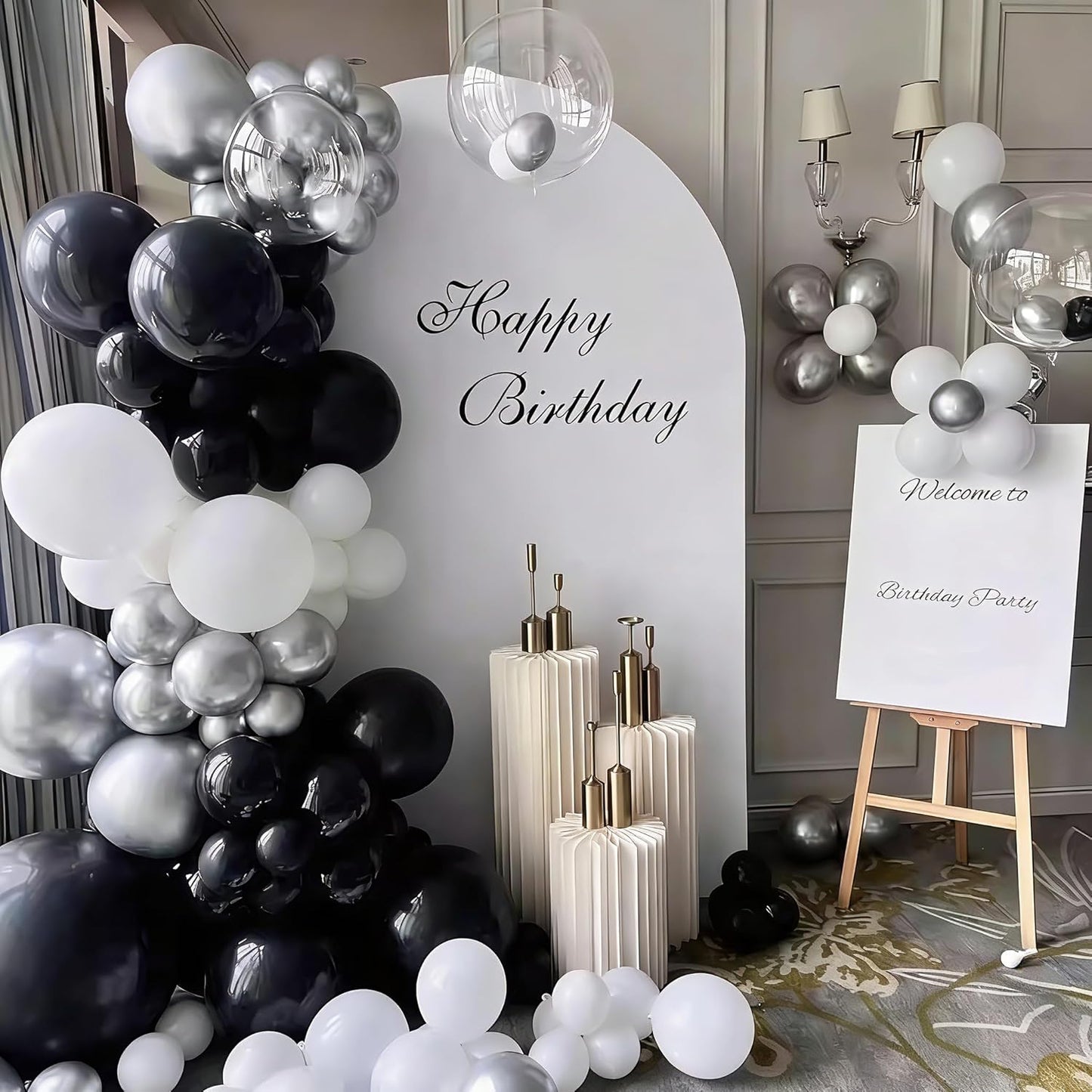 Skiennix 145-Piece Black Balloon Garland Kit - Various Sizes for Birthday, Wedding & Party Decor