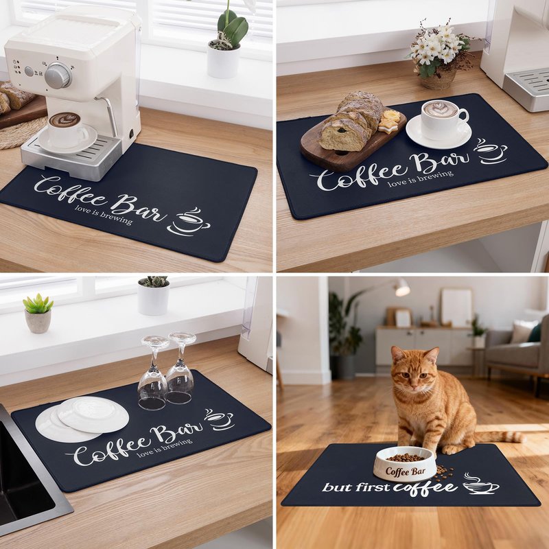 SHACOS Christmas Coffee Mat 2-Pack 12x19 Absorbent Non Slip Coffee Maker Mat for Countertop Accessories Heat Resistant, Christmas Red