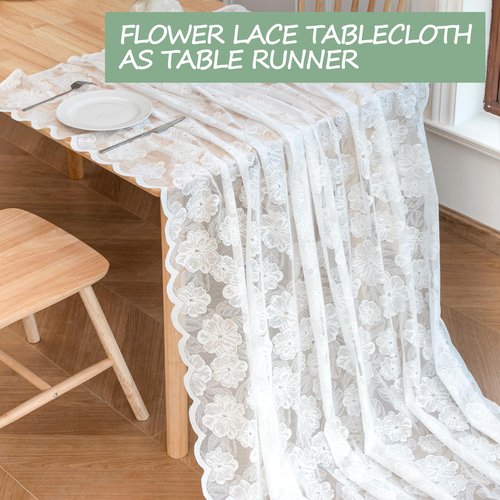 Jayla White Lace Tablecloth 54 X 54 Inches Square Camellia Flower Embroidered Wedding Table Cloths for Outdoor Party Reception, Dinner Party, Baby Shower, Tea Decorations, Home Decor