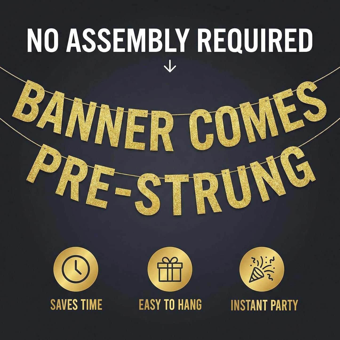 Pre-Strung 80 Gold Glitter Banner - 80th Birthday Decorations for Men & Women | Party Supplies