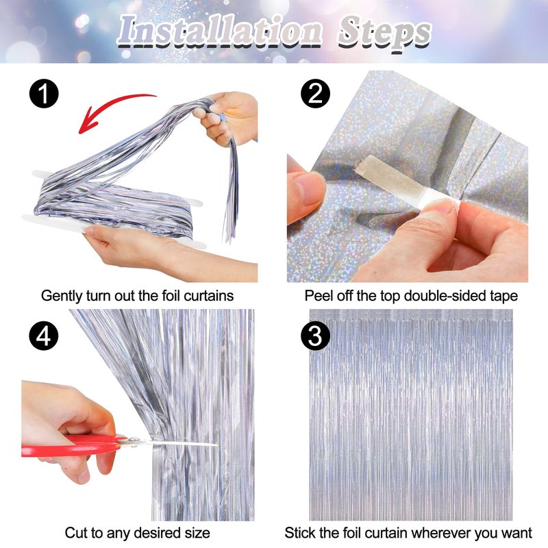 2 Pack Silver Metallic Tinsel Foil Curtains, 3.28 FT x 7.05 FT Glitter Silver Fringe Curtains, New Year Door Streamer Tinsel Backdrop Photo Booth for NYE Party Birthday Engagement Party Decorations