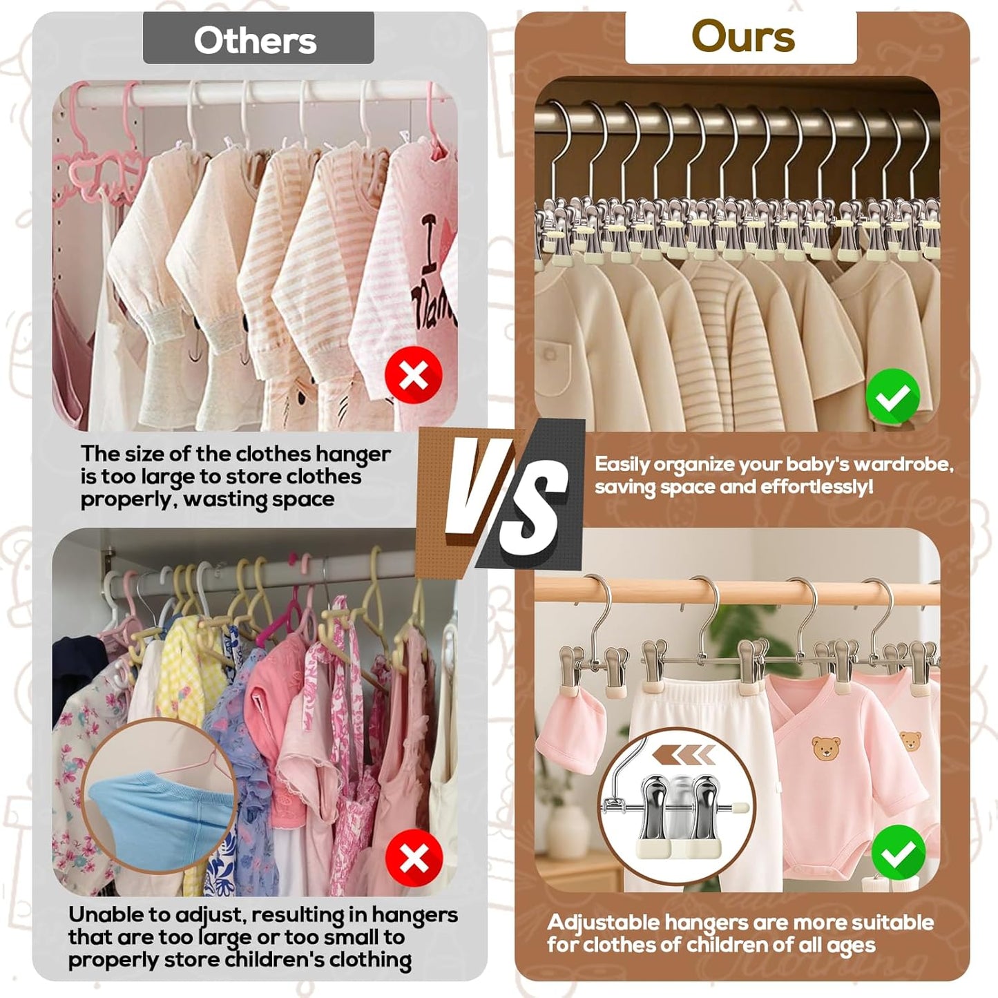 Mity Rain 20-Pack Baby Hangers - 360° Rotatable Silicone Clips | Space-Saving Toddler Hangers for Newborns & Kids