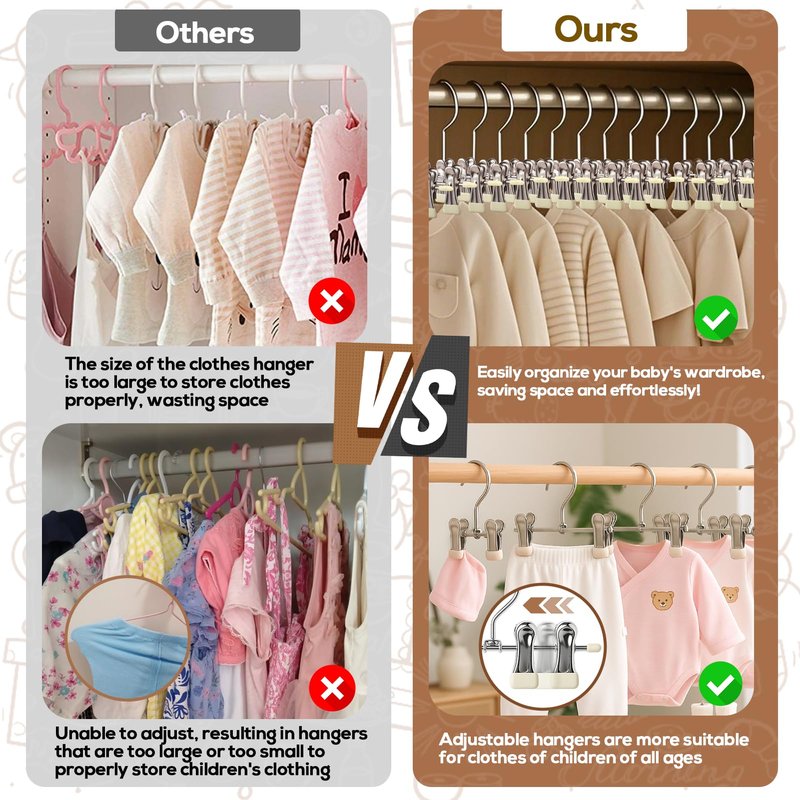 Mity rain20-Pack Baby Hangers - 360° Rotatable Silicone Clip Kid Hangers, Space-Saving Toddler Hanger,Premium Stainless Steel, Ideal for Newborn & Children Wardrobe Organization.