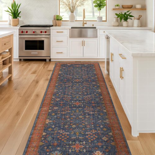 Hazo Haus Washable 3x8 Long Runner Rug - Navy Blue, Pet-Friendly, Waterproof & Non-Slip Design