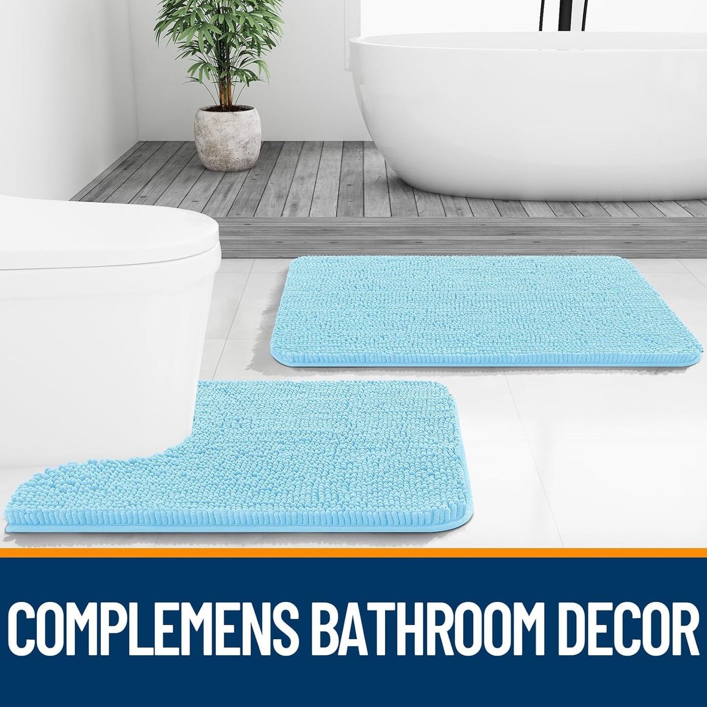 OLANLY Bath Rugs - Extra Soft Chenille, Quick-Dry & Machine Washable | 30x20, Sky Blue