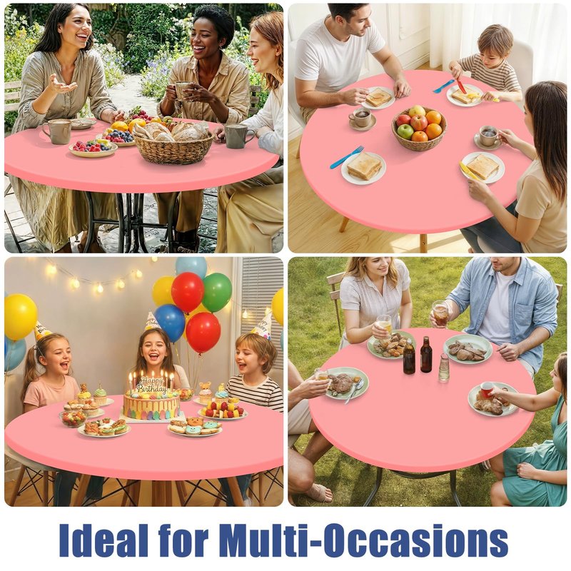 Moosfor Round Spandex Tablecloth, Elastic Fitted Waterproof Tablecloths for 31"-35" Tables, Stretch Washable Picnic Table Cover for Camping, Dining, Indoor and Outdoor,Coral Red