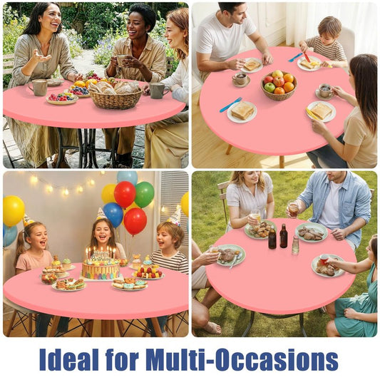 Moosfor Round Spandex Tablecloth, Elastic Fitted Waterproof Tablecloths for 31"-35" Tables, Stretch Washable Picnic Table Cover for Camping, Dining, Indoor and Outdoor,Coral Red
