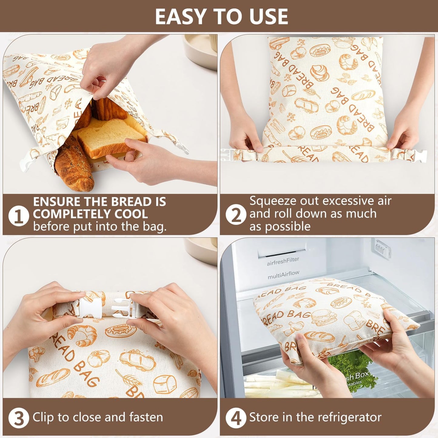 Skiennix Reusable Beeswax Bread Bags - Eco-Friendly Food Storage for Sourdough & Homemade Bread | 2 Pack, Large Capacity