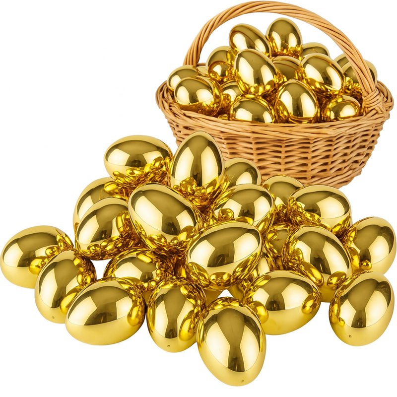 Celmuron Golden Easter Eggs 30 Pack, 2.36'' Fillable Plastic Eggs for Easter Egg Hunt, Basket Stuffers, Party Favors & Holiday Decorations