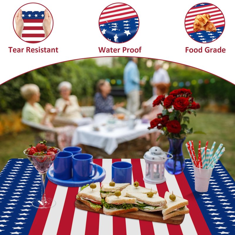 3Pcs 4th of July Tablecloths, 108" X 54" 250th Anniversary Patriotic Plastic Tablecloth, Rectangle 4th of July Table Cloth Red White Blue Tablecover, USA Party Supplies Independence Day Decorations