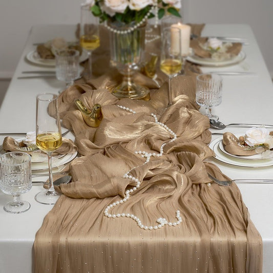 Leetaltree Dazzle Table Runner with Hot-fix Rhinestones-Luxury Scarf Table Runner 120 Inch 10FT -Elegant Gift Set with Card for Wedding,Christmas, Holiday & Home Decor (Champagne, 1 Pack)