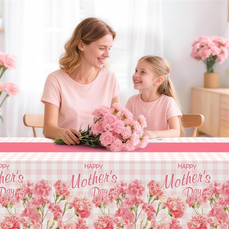 2 Pack Mothers Day Tablecloth,Mothers Decorations 54" x 108" Disposable Plastic Tablecloth,Mothers Table Cloth Plastic Pink Table Cover for Party Supplies,Birthday,Home,Dinner,Indoor,Outside Picnic