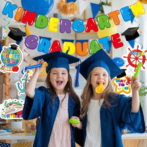 FYSUIMU Graduation Decorations - Hanging Banner & Swirls for Preschool Party | Congrats Grad!