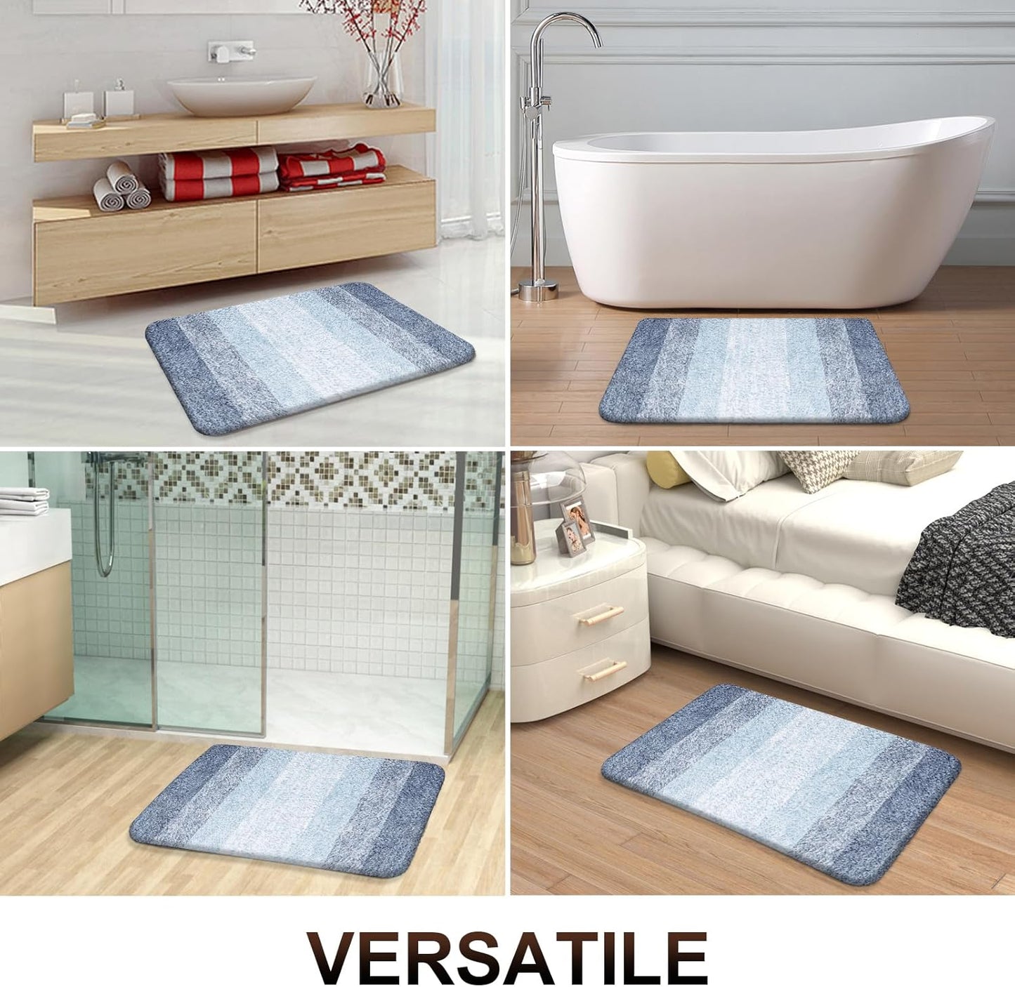 OLANLY Bathroom Runner Rugs - Extra Soft Microfiber Bath Mats | 47x20, Quick Dry, Rubber Backing, Blue