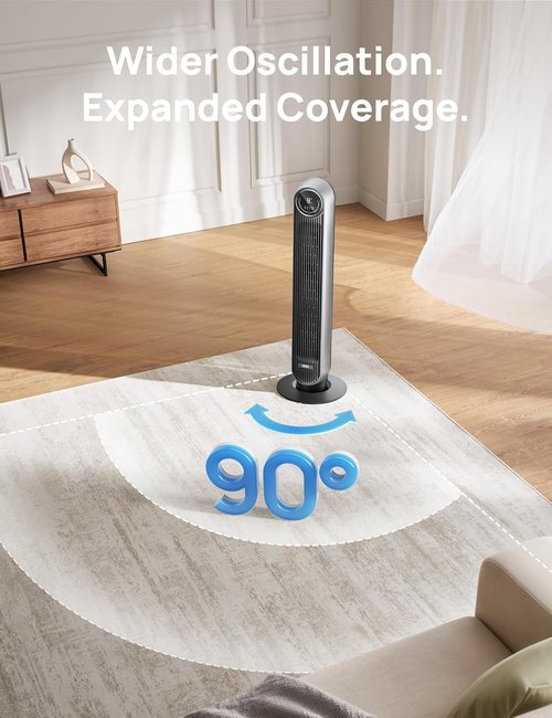DREO Bladeless Tower Fan - Ultra Quiet with 4 Speeds & 90° Oscillation | 25ft/s Airflow, Silver