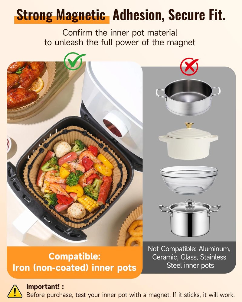 Air Fryer Magnets for Parchment Paper, 4Pcs Non-Segmented Design Air Fryer Accessories Locks Liner Magnet Silicone Buckle for Holding Down Disposable Safely, Prevent Covering Food＆Paper to Burn