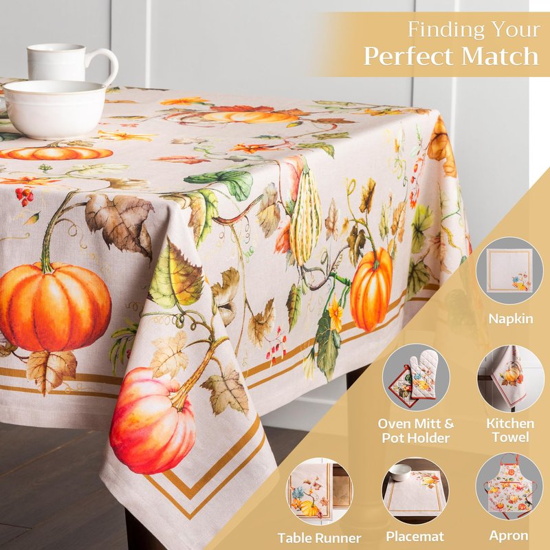 Maison d' Hermine Table Cloth Square Table 100% Cotton 54 x 54 Inches Fall Tablecloth Reusable Everyday Use for Thanksgiving Christmas Decorations Dining Farmhouse Party (Potiron)
