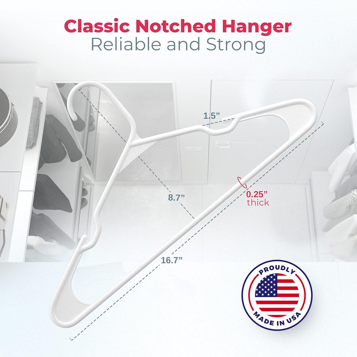 Neaties Plastic Hangers 30 Pack - Durable 6lb Capacity Clothes Hangers with Notches - White