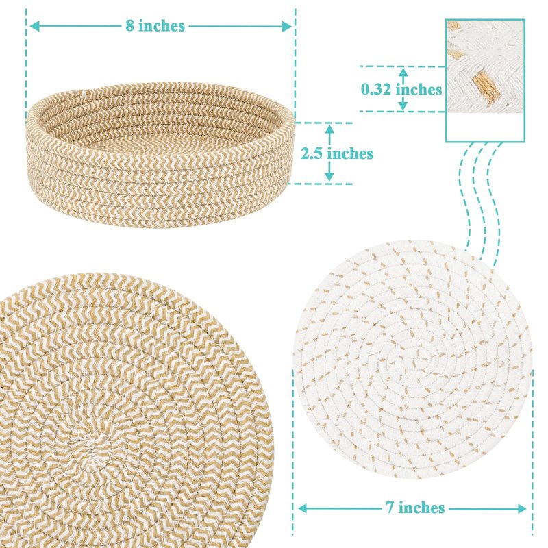 Trivets for Hot Dishes, Pots and Pans, Hot Pads with Storage Basket, Pot Holders for Kitchen, Heat Resistant Mat Protect Counter Home Essentials, Farmhouse Decor (Mix Brown 5 PCS)