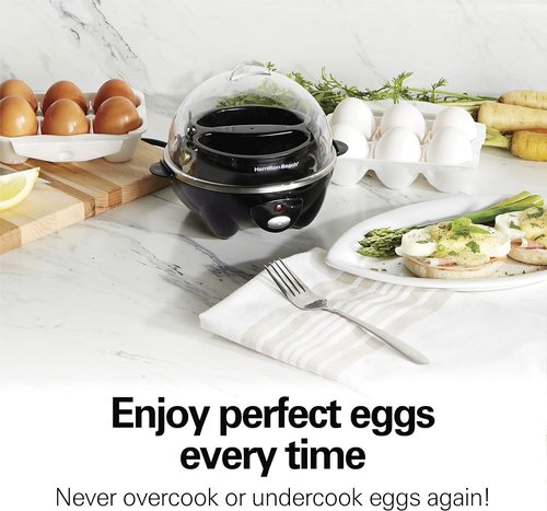 Hamilton Beach 3-in-1 Electric Egg Cooker - Hard Boiled, Poached & Omelet Maker, Black, Holds 7 Eggs