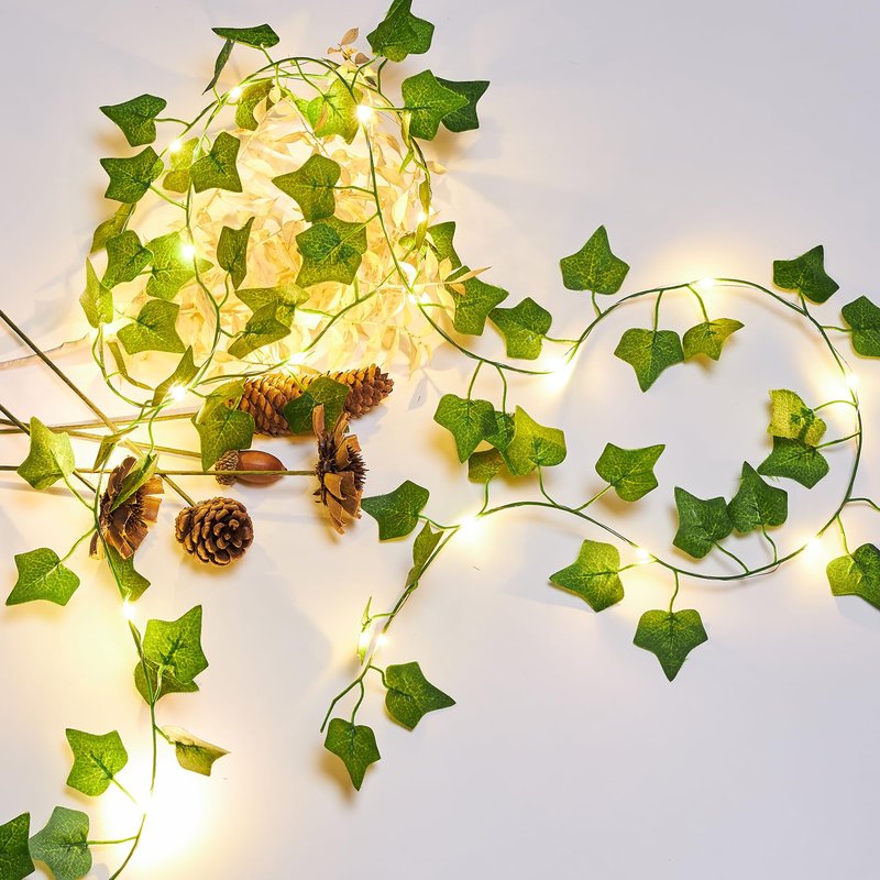 KASZOO 2 Pack 6.56 Ft Vines with Fairy Lights Battery Operated, 40 LEDs Artificial Garland Plant Vine Fairy Light, Hanging Ivy Lights for Bedroom Garden Party Wall Room Decor