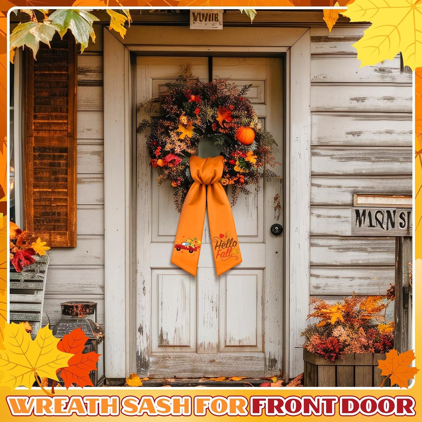 VitalCozy Hello Fall Wreath Sash - Elegant Satin Ribbon for Monogrammed Decor | Indoor/Outdoor Use