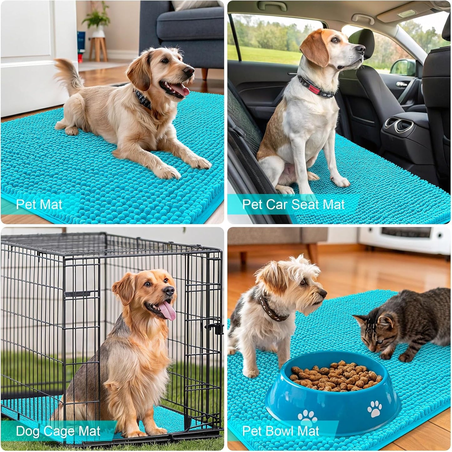 OLANLY Dog Door Mat - Absorbent Non-Slip Washable Doormat for Muddy Paws | Quick Dry Chenille, Aqua Blue 48x30