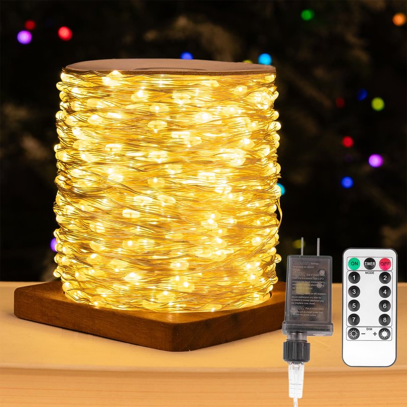 ZELUXDOT Fairy Lights Plug in,328FT 1000LEDs Waterproof Led String Lights,8 Modes Remote Twinkle Light for Outdoor Indoor Christmas Wedding Birthday Garden Party Decorations,Silver Wire,Warm White