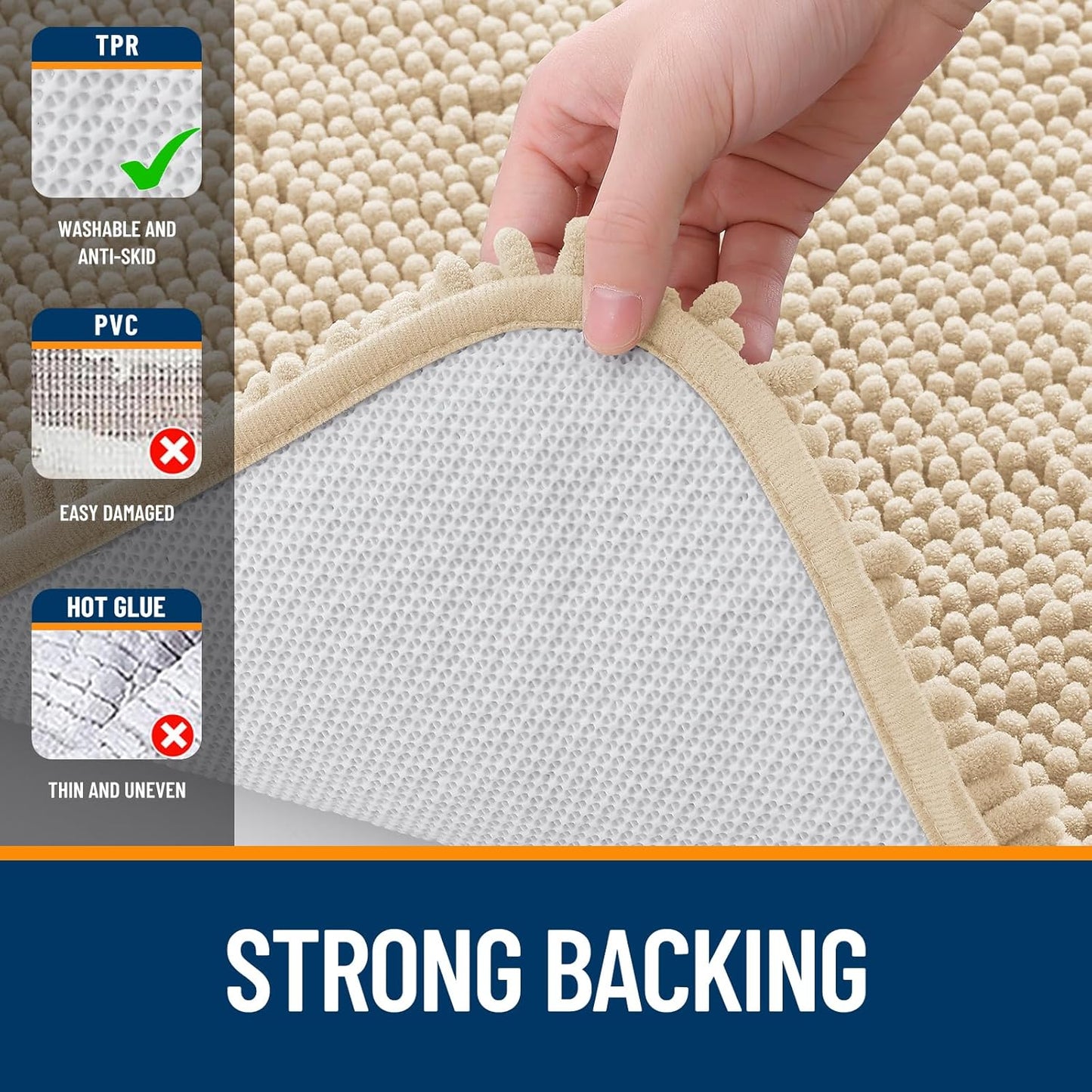 OLANLY Bathroom Runner Rugs - Extra Soft Chenille Bath Mats | Quick Dry, Machine Washable, 47x17, Beige