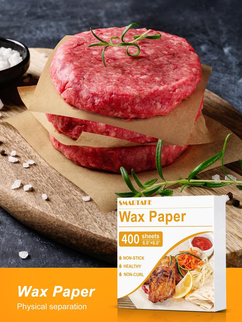 SMARTAKE 6 x 6 Inches Wax Paper for Food, 400 Pcs Non-Stick Hamburger Patty Paper, Square Sandwich Separators Wrapping Sheets, for Lunch, Restaurants, Barbecues, Picnics, Parties, Unbleached