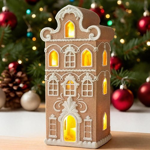 Cynkeyee Gingerbread House | Festive Indoor Christmas Decorations | 2.5" x 2" x 5.5" Resin Village Decor