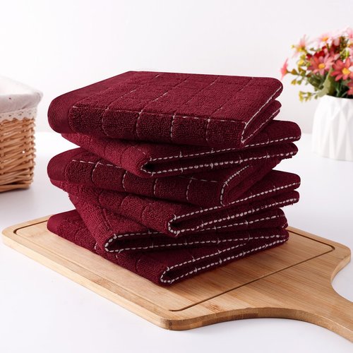 Homaxy 100% Cotton Terry Kitchen Dish Cloths, Ultra Soft and Absorbent Dish Towels for Kitchen, Suitable for Drying and Washing Dishes, 8 Pack, 12 x 12 Inches, Burgundy Red