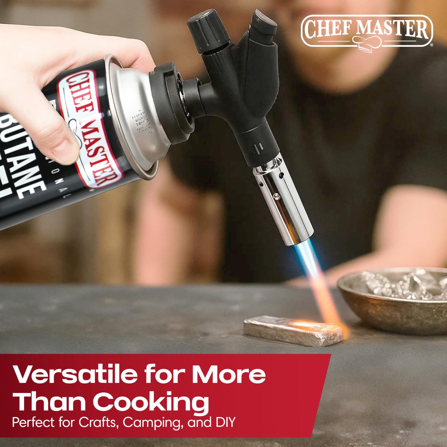Chef's Torch, Kitchen Torch, Cooking Torch, Refillable Butane Torch Lighter w/ Adjustable Flame for Searing Steaks, Creme Brulee, Desserts, BBQ, Baking, Craft by Chef Master 90014(Butane Not Included)