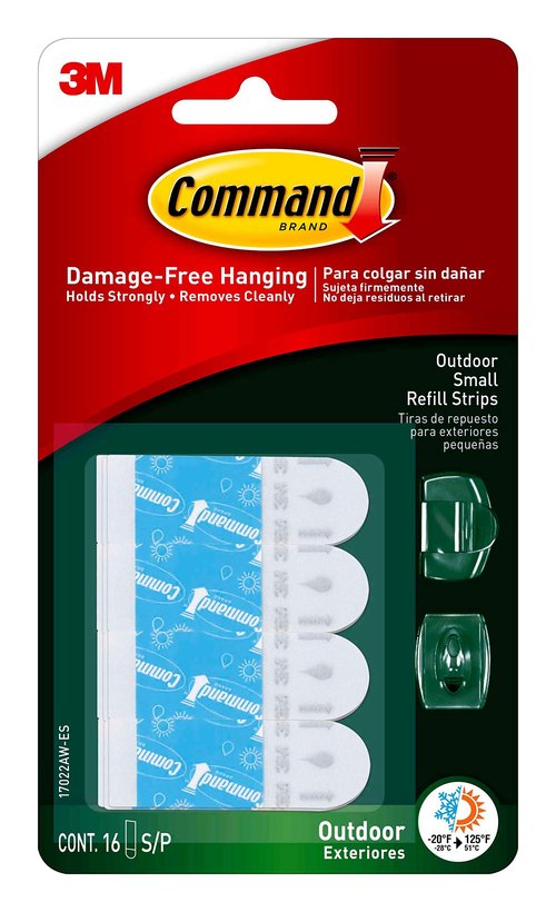 Command Outdoor Small Refill Replacement Strips, 16 Strips, Re-Hang Outdoor Window Hooks