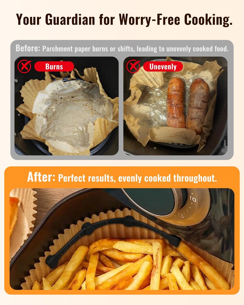 Air Fryer Magnets for Parchment Paper, 4Pcs Non-Segmented Design Air Fryer Accessories Locks Liner Magnet Silicone Buckle for Holding Down Disposable Safely, Prevent Covering Food＆Paper to Burn